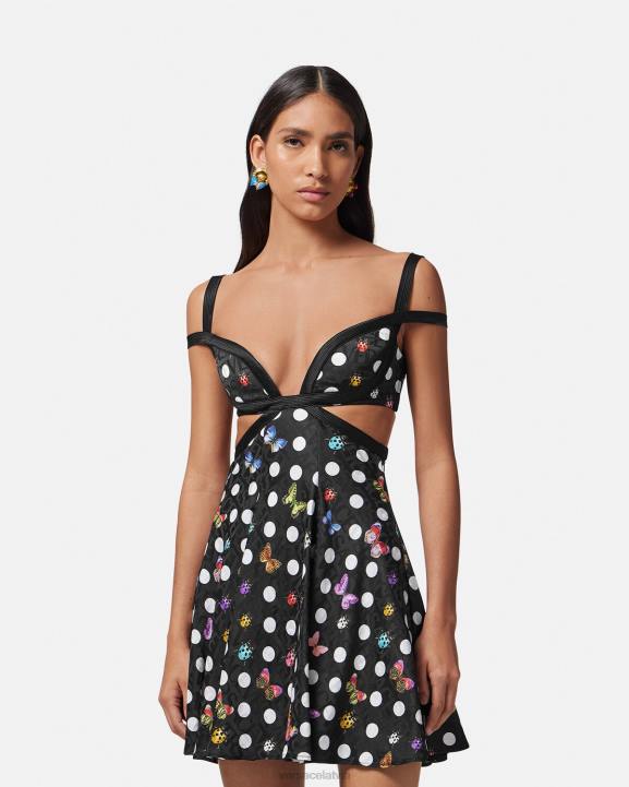 viena krāsa apģērbs Versace 806B8 sievietes tauriņu izgriezuma mini kleita