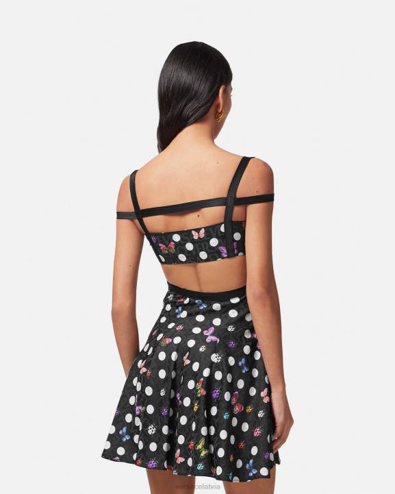 viena krāsa apģērbs Versace 806B8 sievietes tauriņu izgriezuma mini kleita