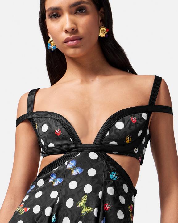 viena krāsa apģērbs Versace 806B8 sievietes tauriņu izgriezuma mini kleita