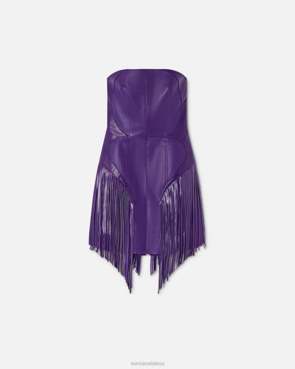 violets apģērbs Versace 806B73 sievietes Ādas mini kleita ar bārkstīm