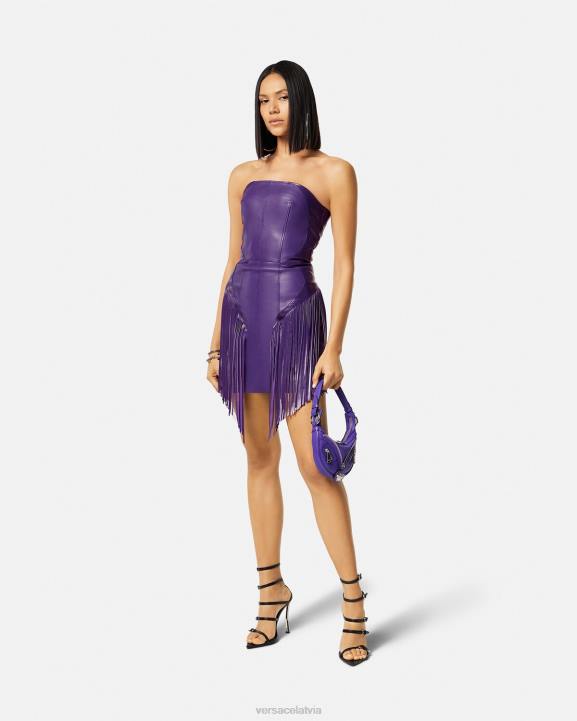violets apģērbs Versace 806B73 sievietes Ādas mini kleita ar bārkstīm