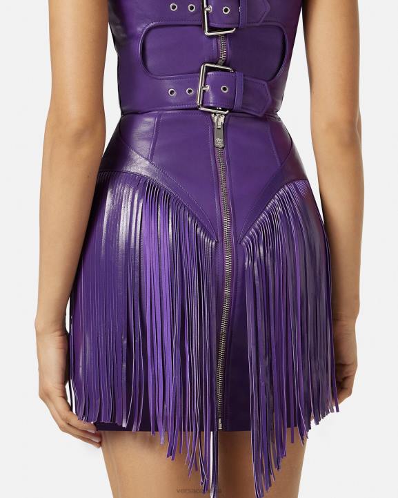 violets apģērbs Versace 806B73 sievietes Ādas mini kleita ar bārkstīm