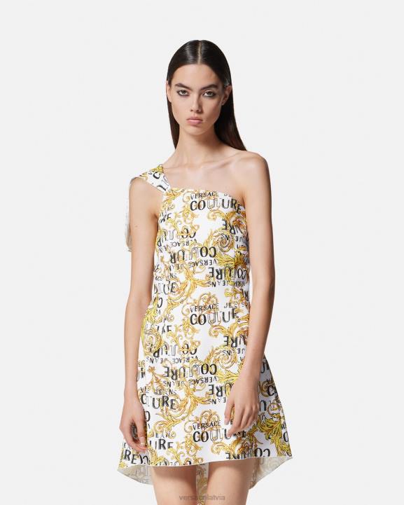 zelts un balts apģērbs Versace 806B2186 sievietes logo couture kleita uz vienu plecu