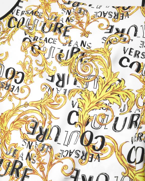 zelts un balts apģērbs Versace 806B2187 sievietes logo couture mini kleita