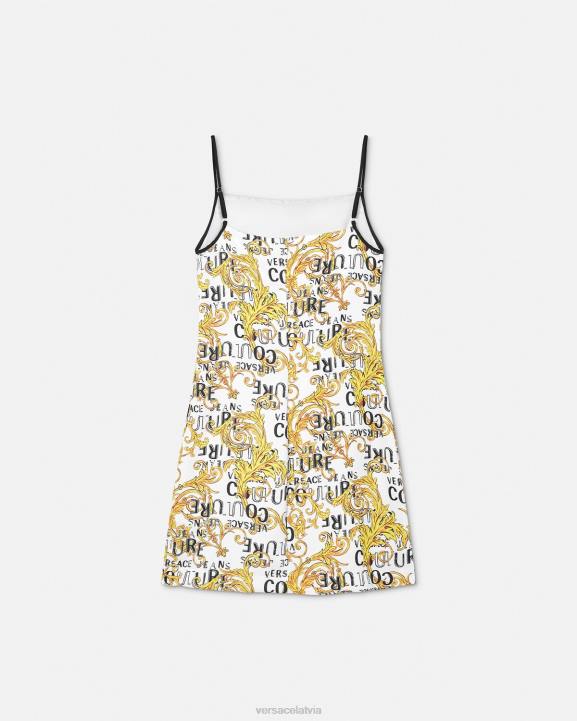 zelts un balts apģērbs Versace 806B2187 sievietes logo couture mini kleita