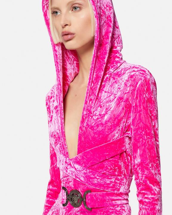 fuksija apģērbs Versace 806B56 sievietes medusa \'95 samta kombinezons ar kapuci