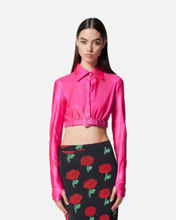 fuksija apģērbs Versace 806B2218 sievietes baroka stila krekls ar sprādzi