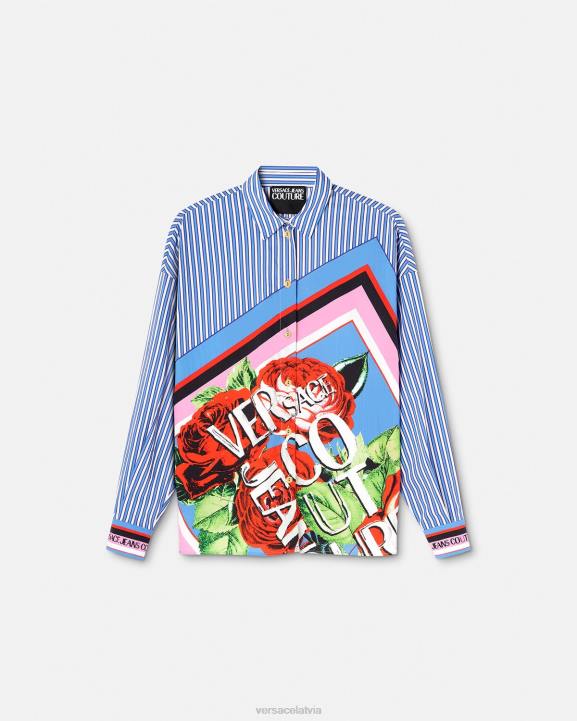 gaiši zils apģērbs Versace 806B2164 sievietes rozes svītrains krekls