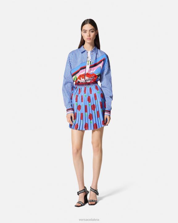 gaiši zils apģērbs Versace 806B2164 sievietes rozes svītrains krekls