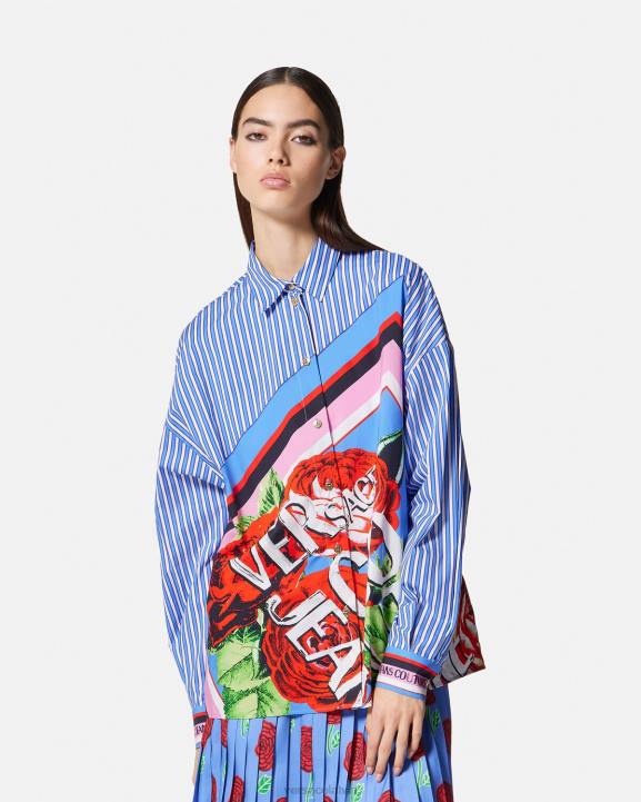 gaiši zils apģērbs Versace 806B2164 sievietes rozes svītrains krekls