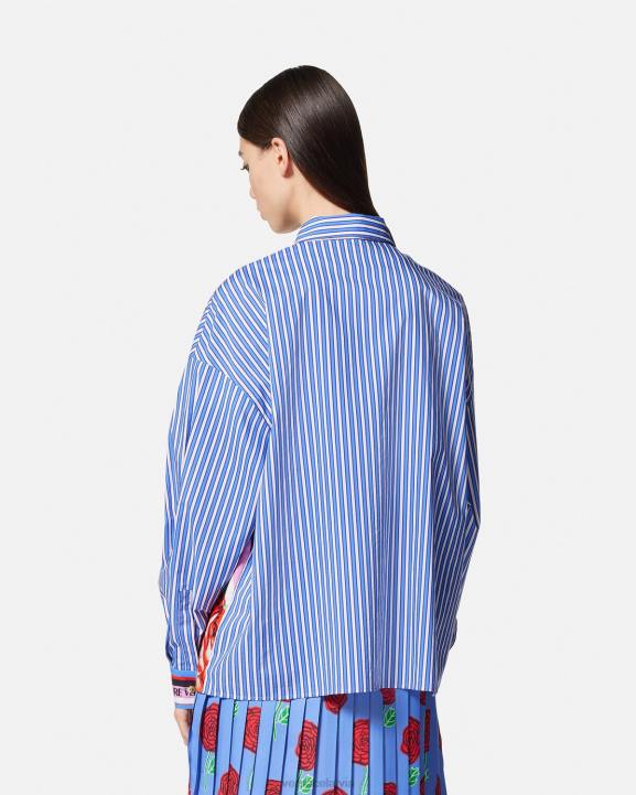 gaiši zils apģērbs Versace 806B2164 sievietes rozes svītrains krekls