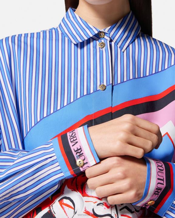 gaiši zils apģērbs Versace 806B2164 sievietes rozes svītrains krekls