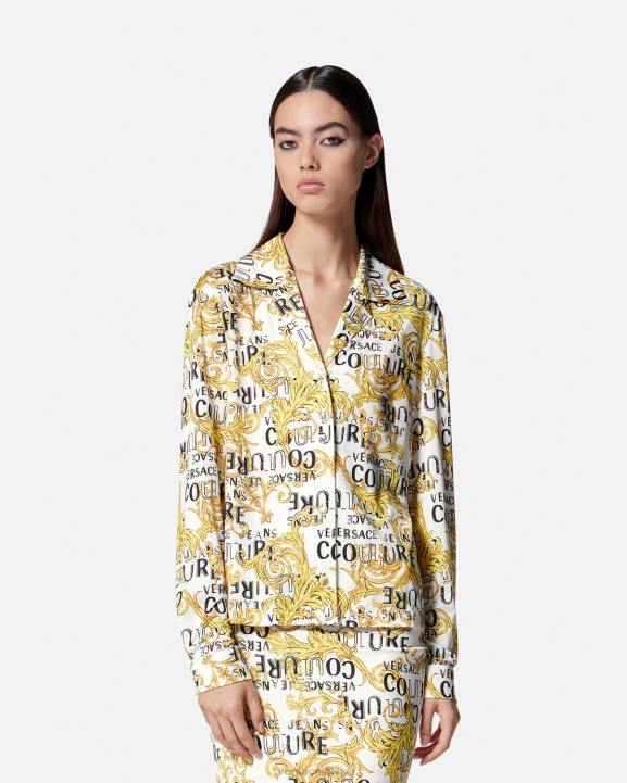 zelts un balts apģērbs Versace 806B2201 sievietes modes krekls ar logotipu