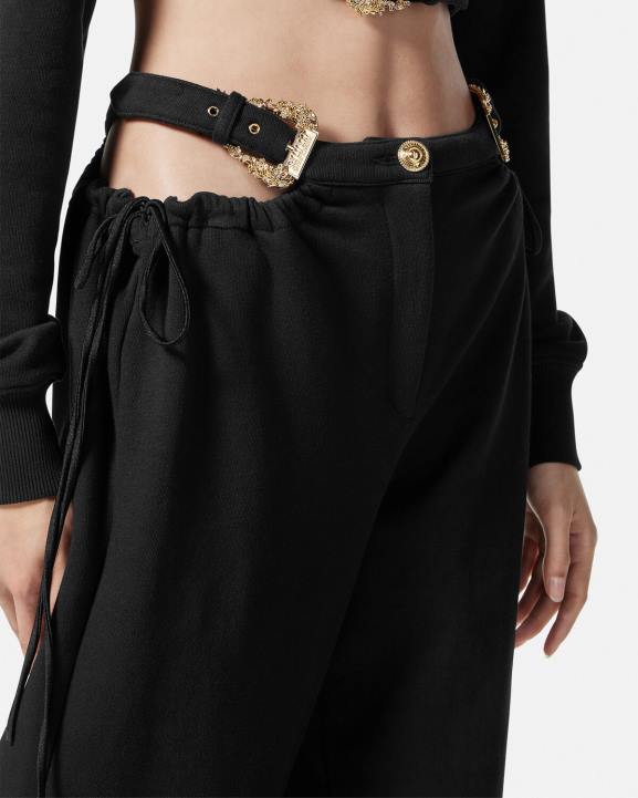 melns apģērbs Versace 806B2244 sievietes baroka stila sporta bikses ar sprādzi