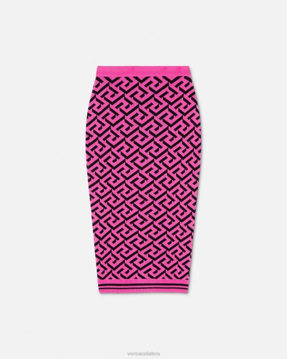 fuksija apģērbs Versace 806B180 sievietes la greca žakarda midi svārki