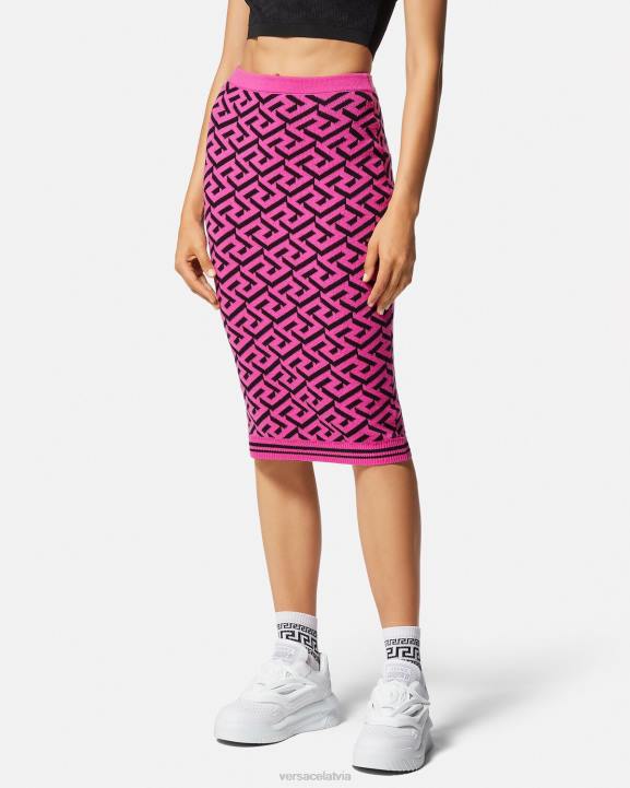 fuksija apģērbs Versace 806B180 sievietes la greca žakarda midi svārki
