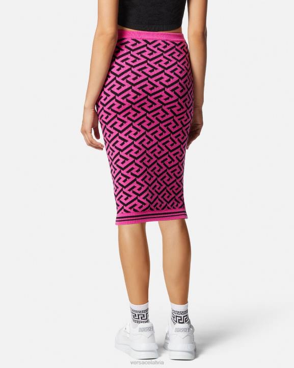 fuksija apģērbs Versace 806B180 sievietes la greca žakarda midi svārki