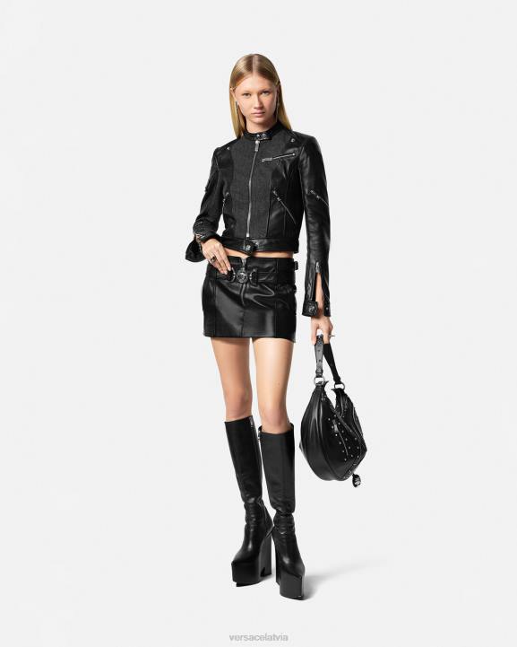 melns apģērbs Versace 806B175 sievietes medusa \'95 ādas mini svārki