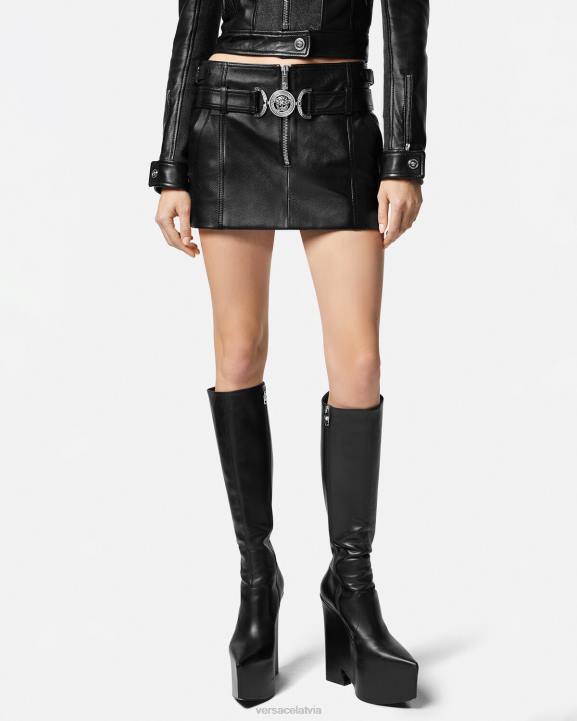 melns apģērbs Versace 806B175 sievietes medusa \'95 ādas mini svārki