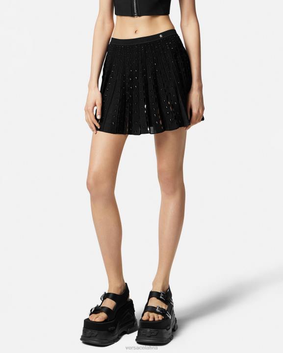 melns apģērbs Versace 806B184 sievietes smailas adītas kroku mini svārki