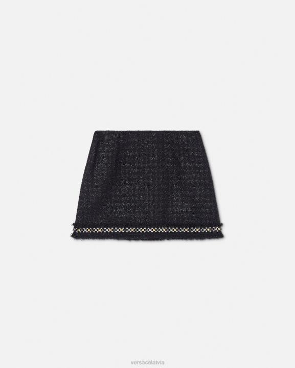 melns apģērbs Versace 806B186 sievietes ķīļveida tvīda mini svārki