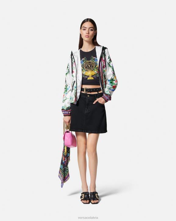 melns apģērbs Versace 806B2151 sievietes baroka stila džinsa mini svārki ar sprādzi