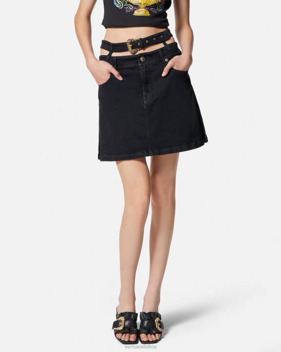 melns apģērbs Versace 806B2151 sievietes baroka stila džinsa mini svārki ar sprādzi