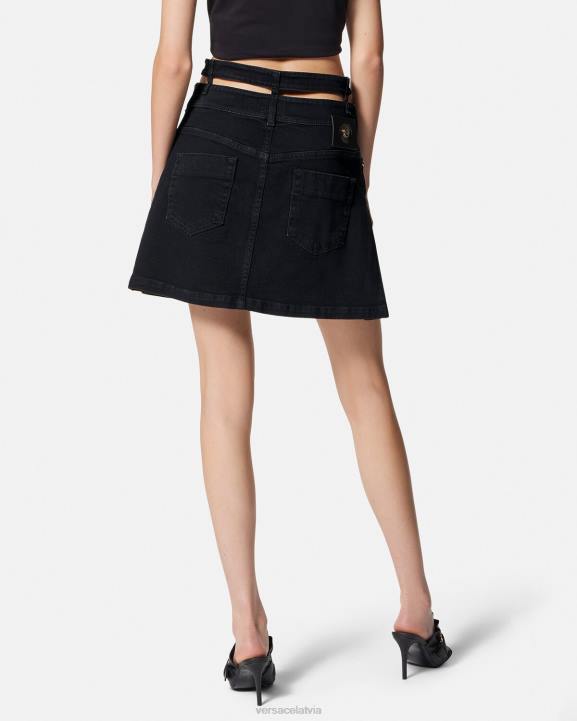 melns apģērbs Versace 806B2151 sievietes baroka stila džinsa mini svārki ar sprādzi