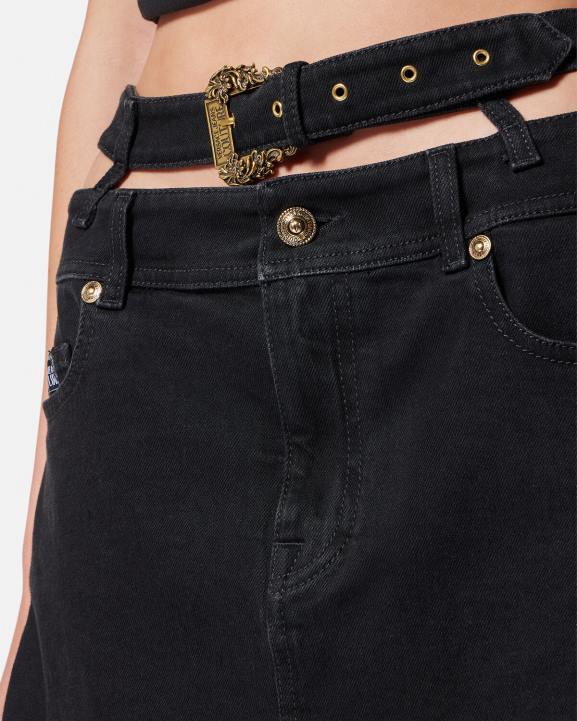 melns apģērbs Versace 806B2151 sievietes baroka stila džinsa mini svārki ar sprādzi