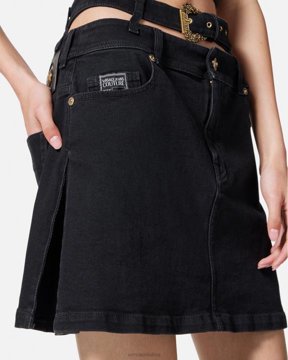 melns apģērbs Versace 806B2151 sievietes baroka stila džinsa mini svārki ar sprādzi