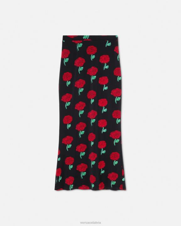 melns apģērbs Versace 806B2180 sievietes rozes midi svārki