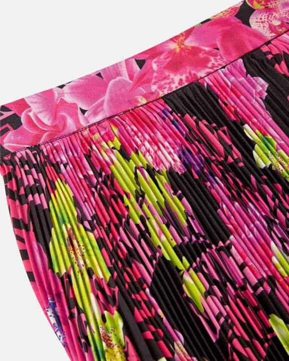 melns un apdrukāts apģērbs Versace 806B183 sievietes orhideju kroku svārki ar logotipu