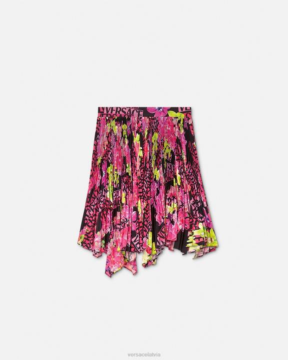 melns un apdrukāts apģērbs Versace 806B183 sievietes orhideju kroku svārki ar logotipu
