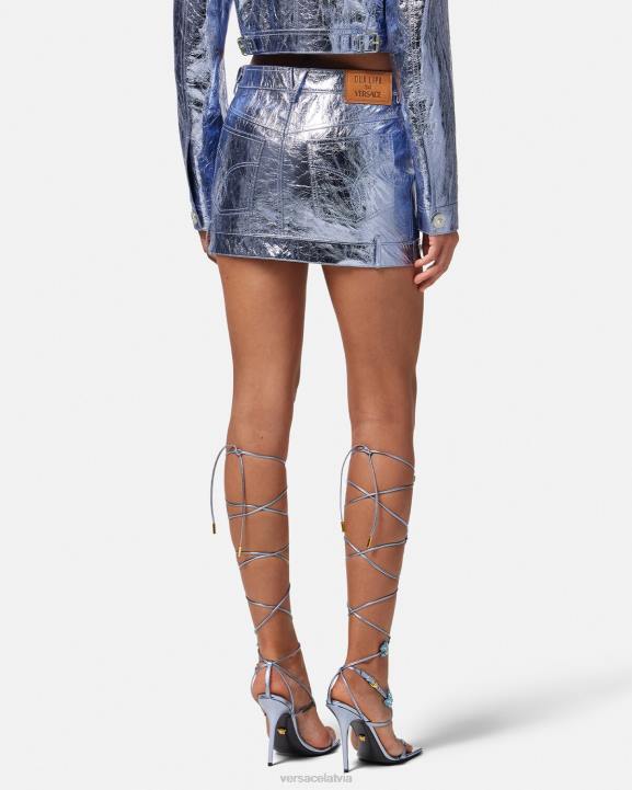 metālisks apģērbs Versace 806B160 sievietes medusa metāliski ādas mini svārki