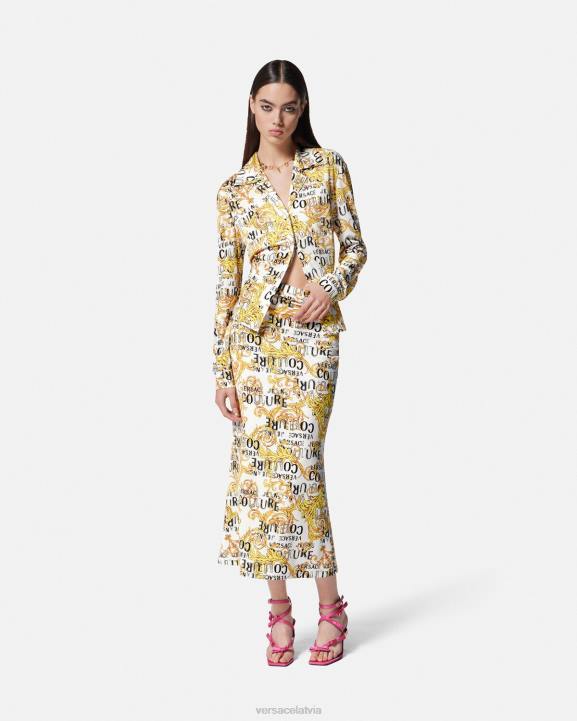 zelts un balts apģērbs Versace 806B2251 sievietes logo couture midi svārki
