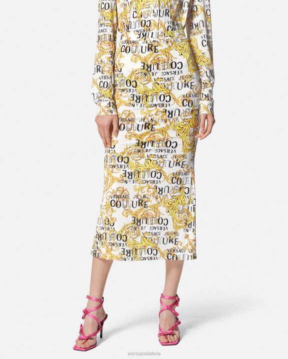 zelts un balts apģērbs Versace 806B2251 sievietes logo couture midi svārki