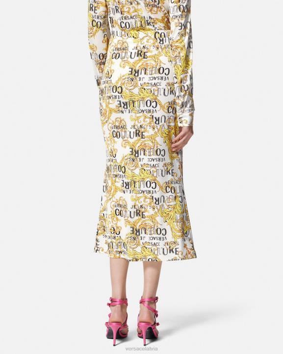 zelts un balts apģērbs Versace 806B2251 sievietes logo couture midi svārki