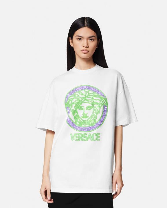 balts apģērbs Versace 806B135 sievietes medusa logotipa nomocīts t-krekls