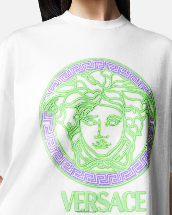 balts apģērbs Versace 806B135 sievietes medusa logotipa nomocīts t-krekls