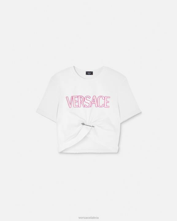 balts apģērbs Versace 806B138 sievietes T-krekls ar drošības adatu ar logotipu