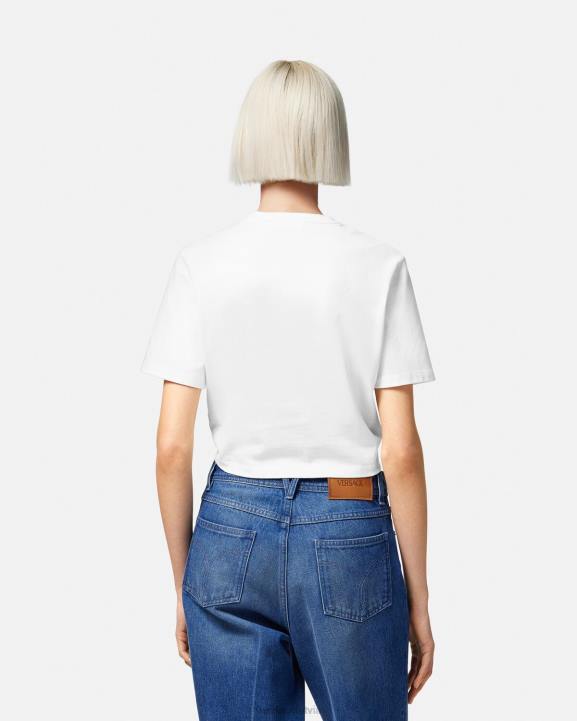 balts apģērbs Versace 806B138 sievietes T-krekls ar drošības adatu ar logotipu