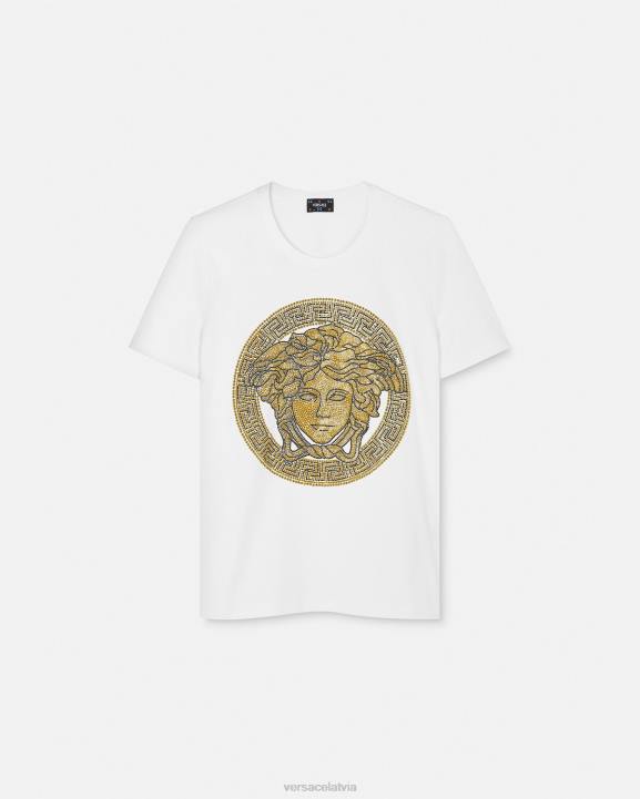 balts un zelts apģērbs Versace 806B133 sievietes kristāla la medusa t-krekls