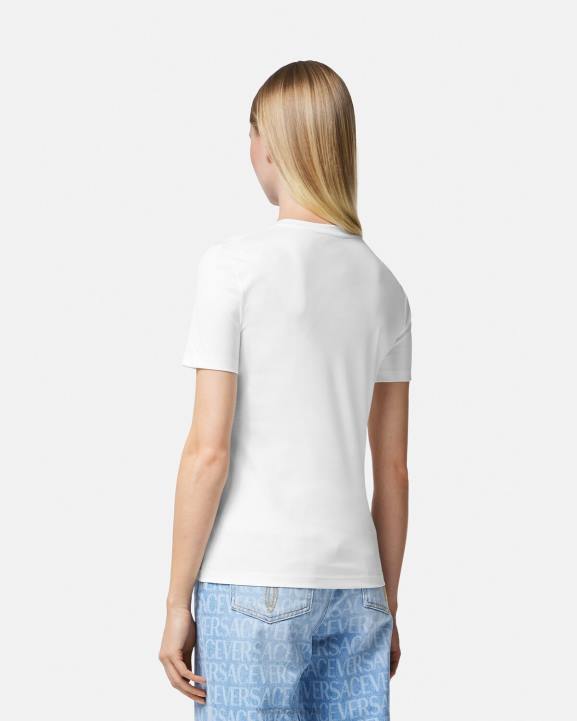 balts un zelts apģērbs Versace 806B133 sievietes kristāla la medusa t-krekls