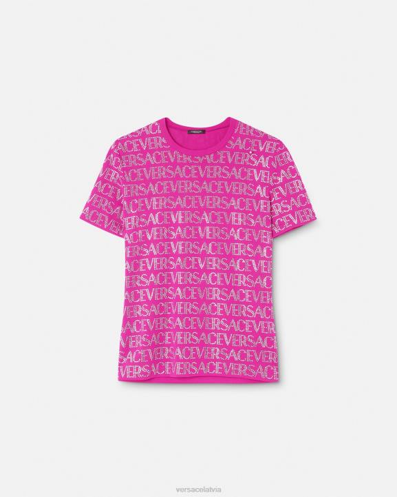 fuksija apģērbs Versace 806B146 sievietes kristāla allover t-krekls