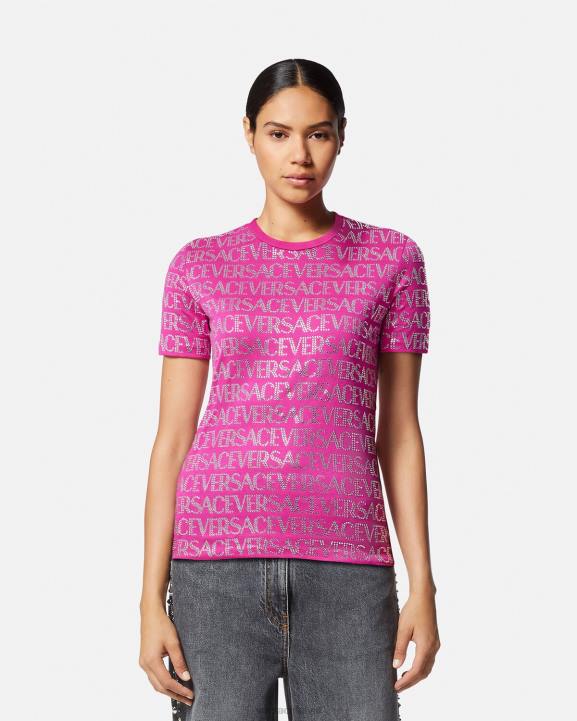 fuksija apģērbs Versace 806B146 sievietes kristāla allover t-krekls