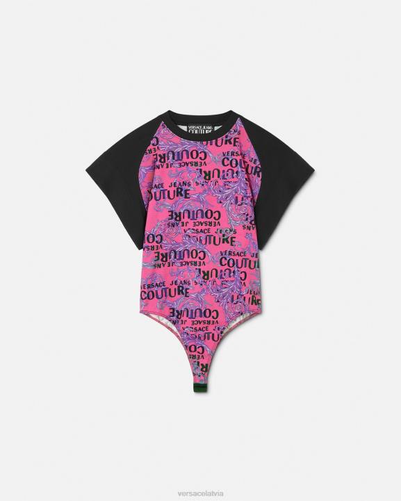 fuksija apģērbs Versace 806B2209 sievietes logo couture bodysuit t-krekls