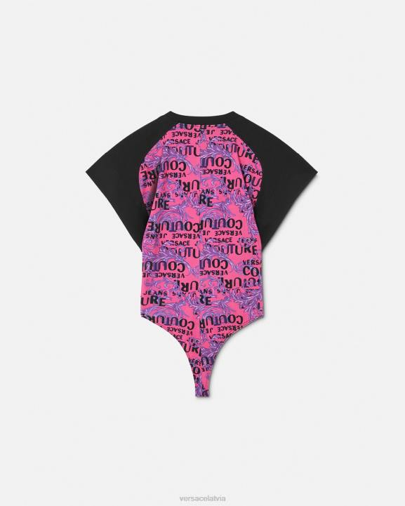 fuksija apģērbs Versace 806B2209 sievietes logo couture bodysuit t-krekls