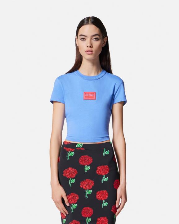 gaiši zils apģērbs Versace 806B2228 sievietes gabala numurs crop t-krekls