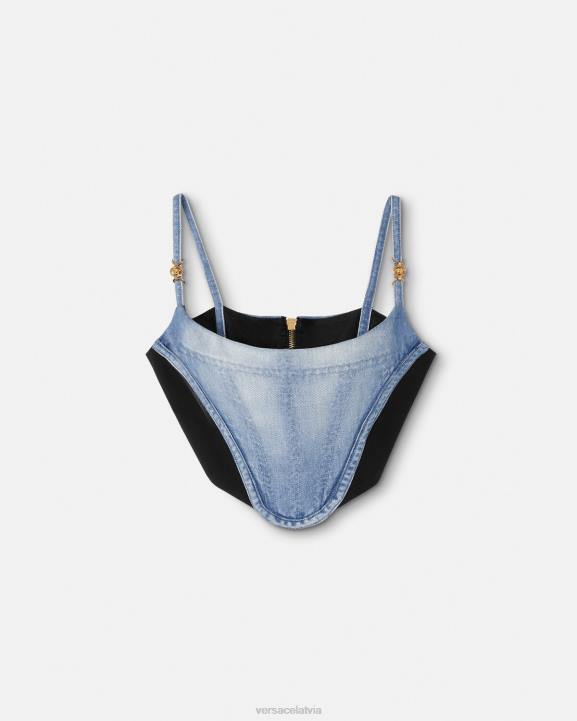 gaiši zils apģērbs Versace 806B228 sievietes džinsa korsetes augšdaļa
