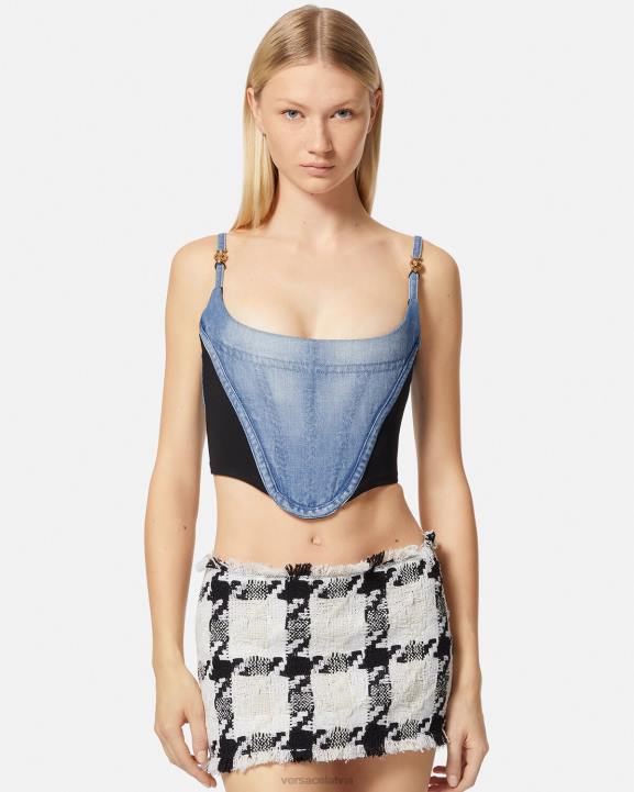 gaiši zils apģērbs Versace 806B228 sievietes džinsa korsetes augšdaļa